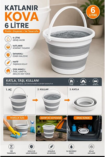 Herza House Pratik Katlanabilir Su Kovası 6 lt