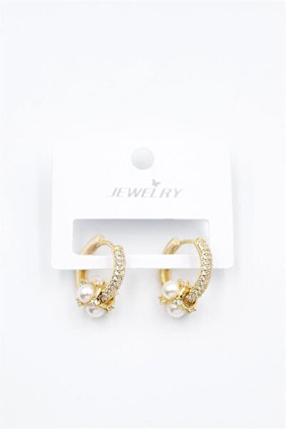 Generic Brand Jewelled Hoop Earrings with Pearls - Gold