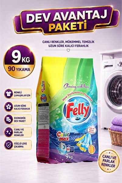FELLY 9 KG Renk Koruyucu Toz Deterjan – Ekonomik Aile Boyu Güçlü Temizlik