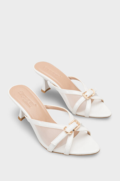 Capone Outfitters Marnie Pointed Toe Mesh Metal Buckle Medium Heeled Stylish ...