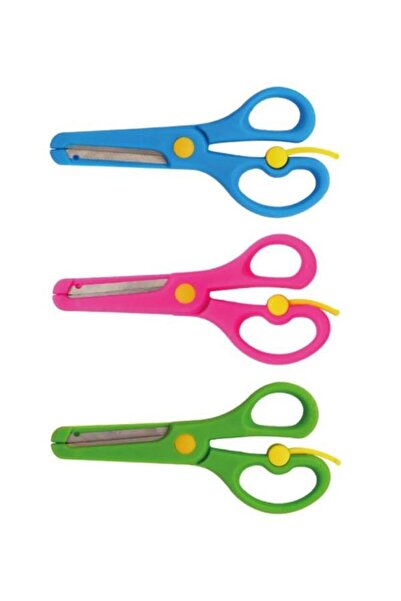 Neon Set of 3 Plastic Protected Blunt Tip Children's Scissors - Spring Loaded