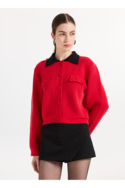 2wins Kırmızı Kadın Regular Fit Yıldız Baskılı Hırka Hocus Pocus Cardigan