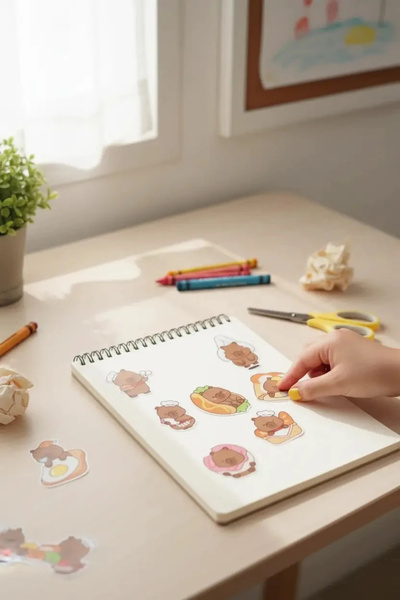 Miniso مجموعة ملصقات ميميبارا المرخصة من سلسلة الطبخ، مجموعة ملصقات ورقية زخرفية