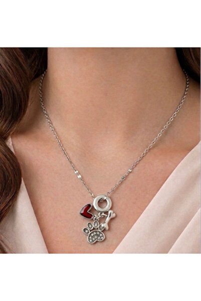 Lume Store Pet-Themed Heart Bone Paw Detailed Charm 316L Steel Necklace