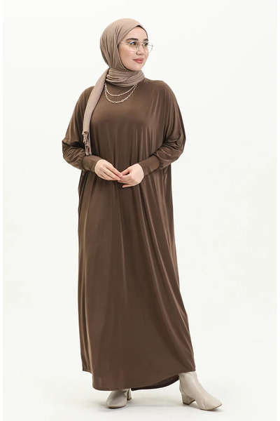 sefamerve Rochie casual cu mâneci de liliac 2000-14 maro