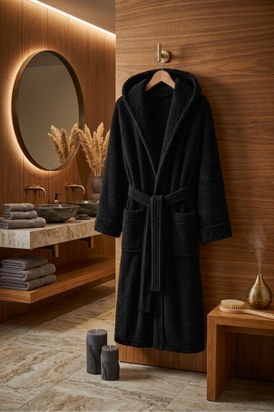 VENTİ VENTİSCA Halat de baie cu glugă unisex, negru, 100% bumbac, Darkness