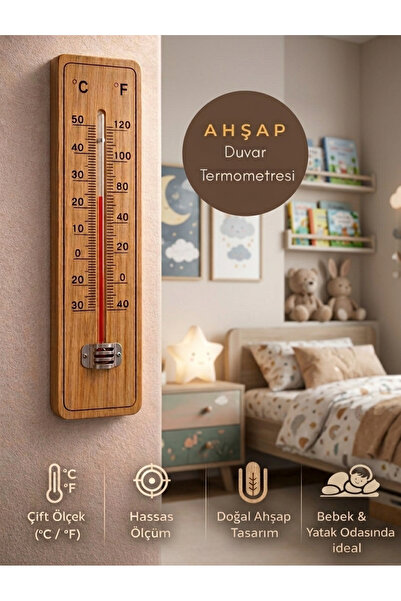 mertyavm 3 Adet Ahşap Termometre Küçük Oda Termometresi Sauna Termometresi As...