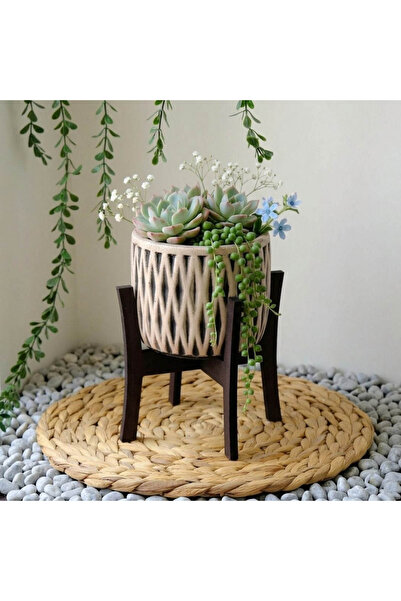 ADAA LOTUS DESEN AHŞAP STAND AYAKLI BETON SAKSI