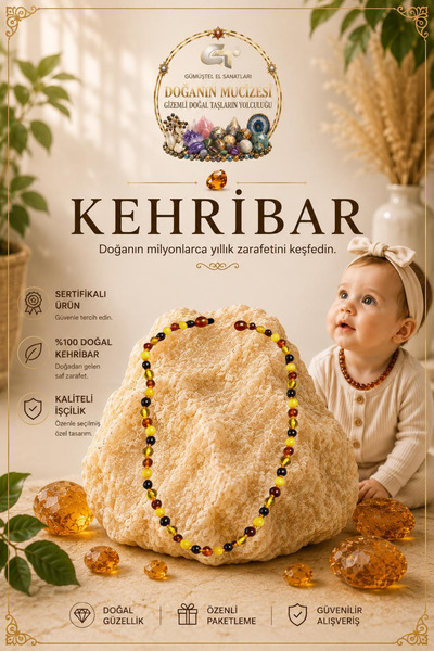 GÜMÜŞTEL EL SANATLARI Certified Amber Baby Necklace