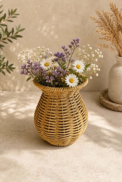 Bayev Favorit 9214 Decor pentru ghiveci de flori, mini vază ovală din ratan î...