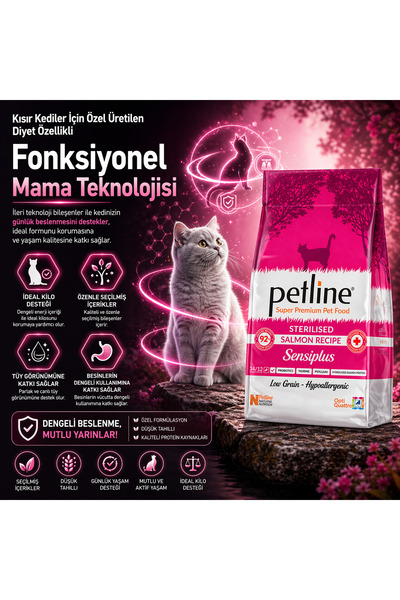 Petline Kısırlaştırılmış Somonlu Yetişkin Kedi Maması 20kg (2 X 10KG) - Sensı...