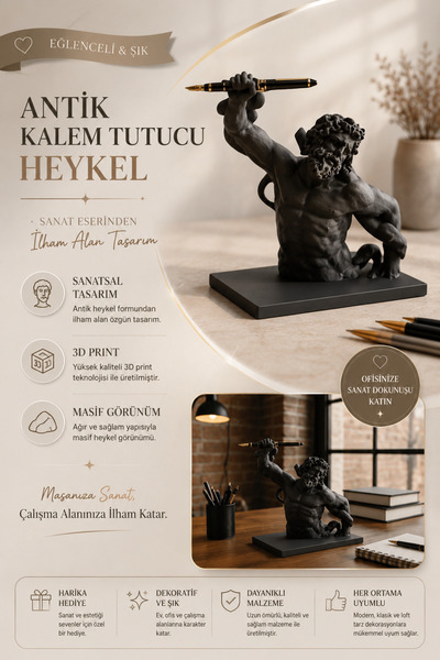 fao shop 7/24 Heykel Formlu Kalemlik Organizer, Modern Ofis ve Çalışma Masası...