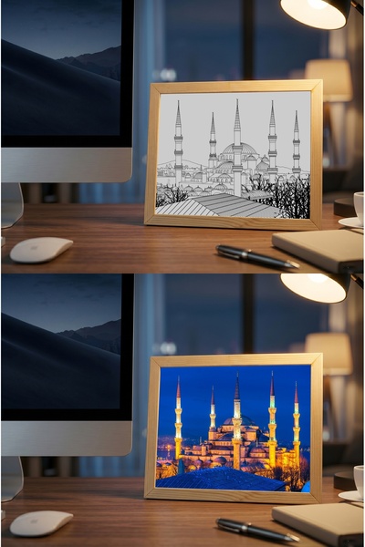 TABLOXY Hediyelik | Dekoratif LED Masaüstü Tablo SULTANAHMET camii Blue Mosqu...