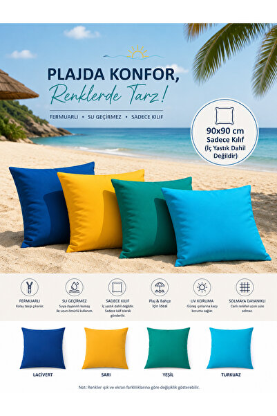 Ponea 90x90 Su Geçirmez Plaj Minderi Kılıfı Fermuarlı Yıkanabilir Outdoor Bah...