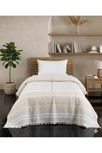 FUNNDY BEJ-MAVİ Tek Kişilik Pike 170x210 Derya Model Görseldeki ürün BEJ-MAVİ