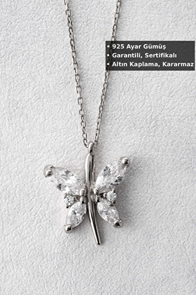 Jewelmim Kelebekli Gümüş Kolye | Beyaz Altın Kaplama Sevgiliye Hediye 925 Aya...