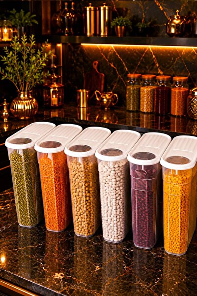 new rise 6 ADET 4 Litre Erzak Bakliyat Saklama Kabı Kiler Box 6 'lı Set Lüks Şık Kutu BEYAZ