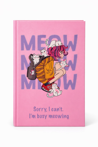 Ecrou Meow Pink Hard Cover Notebook A5 – Cat Themed, Lined 160 Sheets