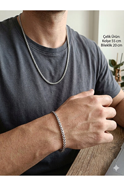 NAS fashion Men's Anti-Tarnish Stainless Steel Mesh Model Necklace and Bracel...