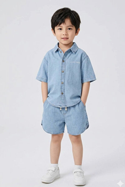Kidmark Çocuk Modası Unisex Summer Denim Set with Elastic Waist and Bottoms