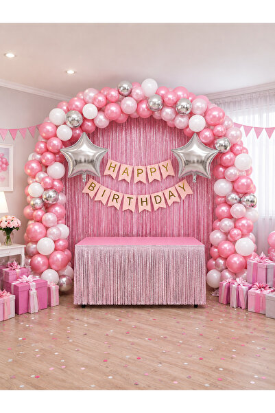 HAPPYLOOPPARTY Set concept pentru ziua de naștere, roz argintiu, cu 40 de bal...