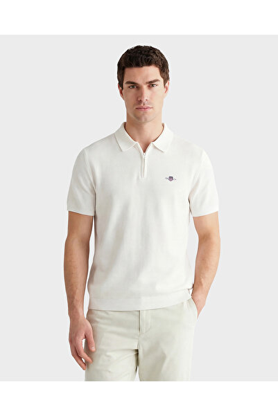 Gant Erkek Beyaz Polo Fermuarlı Yaka Kısa Kollu Triko