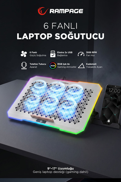 Rampage S48 Freez Rgb 6 Fan Telefon Tutuculu 15.6 Inç Notebook Laptop Soğutuc...