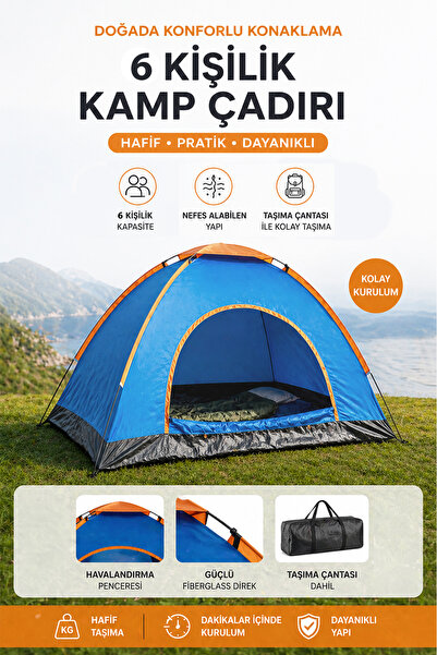 Onetick 6 Kişilik Kamp Çadırı 220*250*150 Cm Kolay Kurulumlu 6 Kişilik Çadır