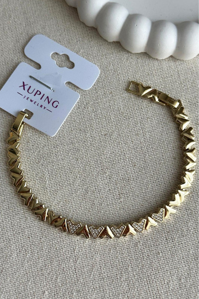 Modacaprea Xuping 14K 17+2 cm Taşlı Kalpli Zincir Kadın Bileklik Kadın Karama...