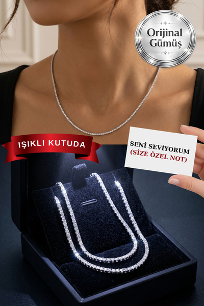 CARAT STONE IŞIKLI KUTUDA 925 AYAR GÜMÜŞ KADIN SU YOLU KOLYE