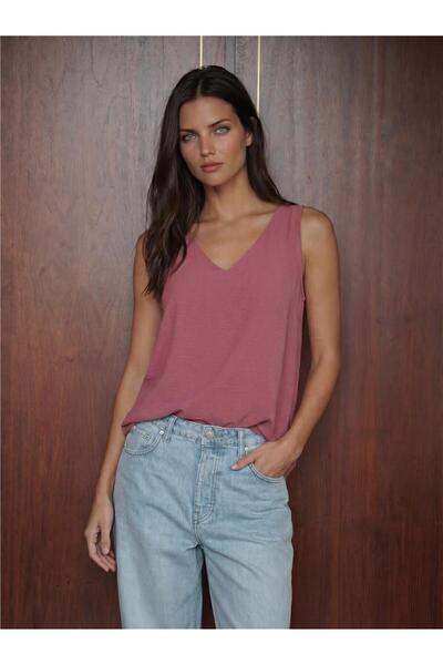 WeShaya D.Dry Rose Flexible Fabric V-Neck Zero Sleeve Straight Cut Polyester ...