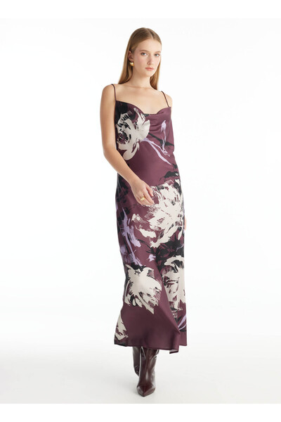 Ted Baker BORDO İP ASKILI DESENLİ UZUN ELBİSE