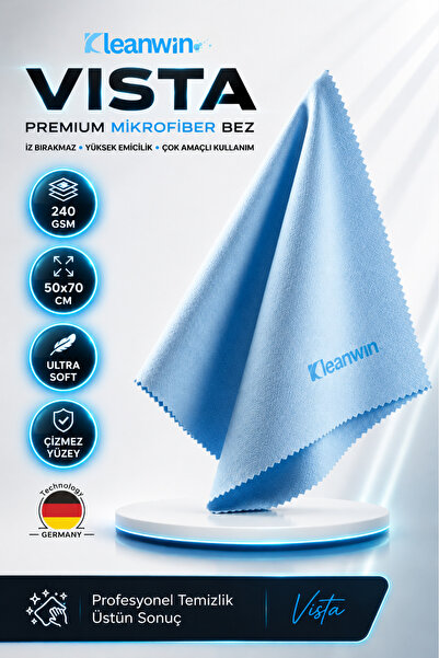 Kleanwin Vista Mavi Mikrofiber Cam Bezi 40x40 cm 200 GSM – Araba ve Ev Cam Te...