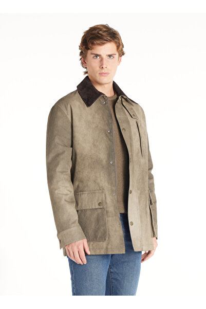 Ted Baker HAKİ PAMUK YAKASI DERİ BARN CEKET