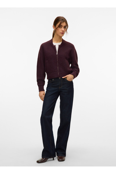 Vero Moda Bordo Kadın Fermuarlı Kazak VMHANNA LS O-NECK ZIPPER CARDIGAN B
