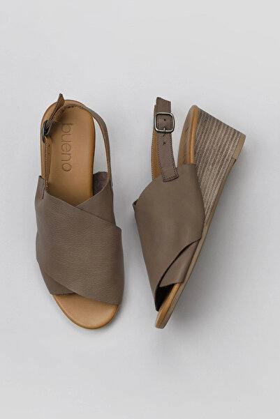 Bueno Shoes Sandale de damă din piele gri cu toc pană - 01wq8603