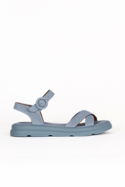 Bueno Shoes Sandale plate de damă din piele albastră 01wy9409