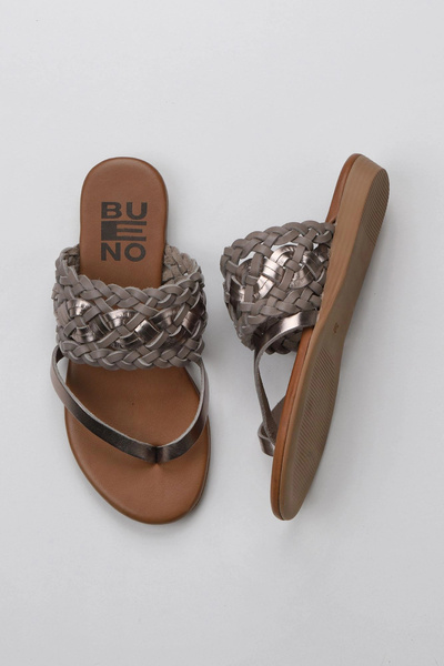 Bueno Shoes Flip-flops de damă din piele strălucitoare gri 01wu7448