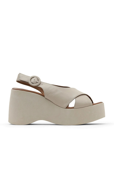 Bueno Shoes Sandale cu toc cu pană pentru femei din piele gri 01wy9007