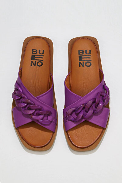 Bueno Shoes Λιλά Δερμάτινες Γυναικείες Flat Παντόφλες 01wu3312