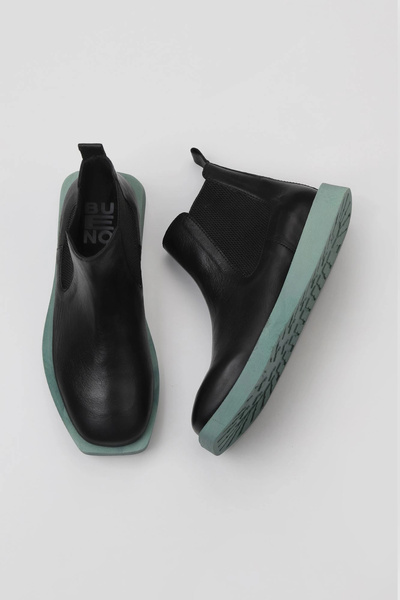 Bueno Shoes Cizme plate de damă din piele neagră verde 01wv9701