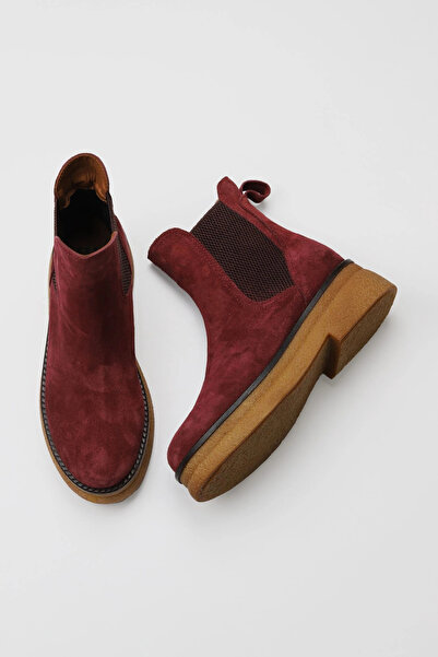 Bueno Shoes Cizme plate de damă din piele intoarsa burgundy 01wv0214