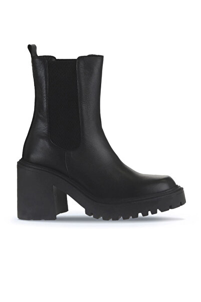 Women's Black Leather High Heel Boots 01wv5400