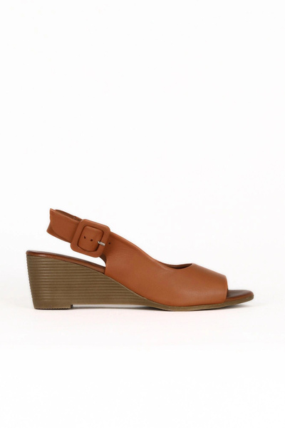 Bueno Shoes Sandale cu toc cu pană pentru femei, din piele închisă la culoare...