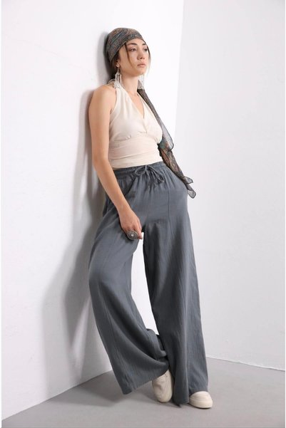 Erka Women's Muslin Trousers Wide Leg Summer Casual Pants