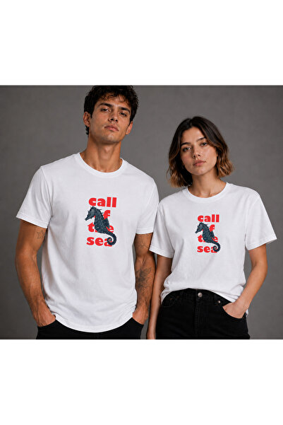 Denizatı Baskılı Basic T-Shirt Unisex %100 Pamuk