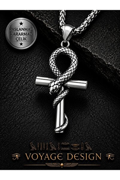 voyageaccessory Paslanmaz Çelik Gotik Tasarım Haç + Simya (Yılan) birleşimi A...