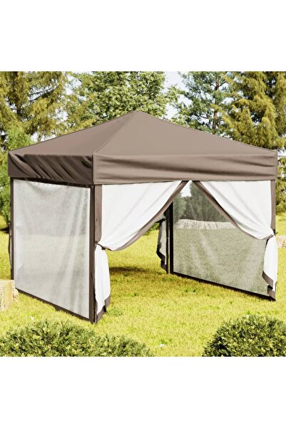 Concept Cort pliabil pentru petrecere, pereți laterali, taupe, 3x3 m