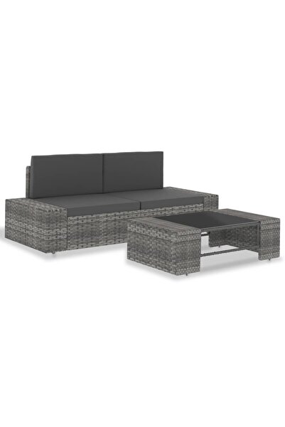 Concept Set mobilier de grădină, 3 piese, gri, poliratan