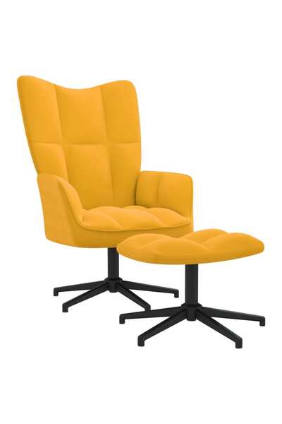 Concept Scaun de relaxare cu taburet, galben muștar, catifea